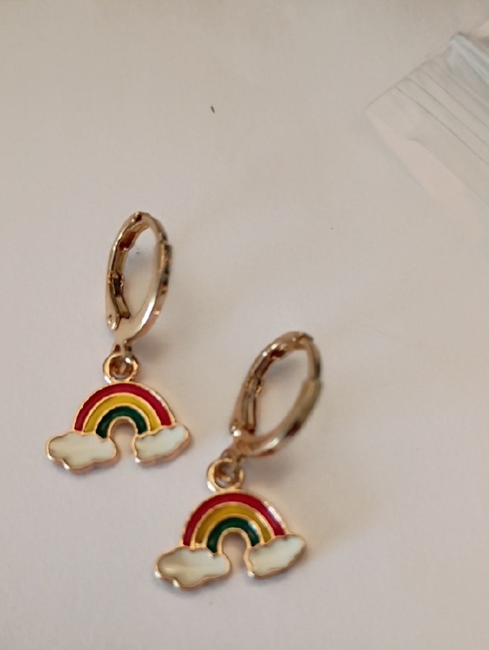 Clearance Gold Rainbow Cloud Hoop Earrings - Red, Yellow, Green, White